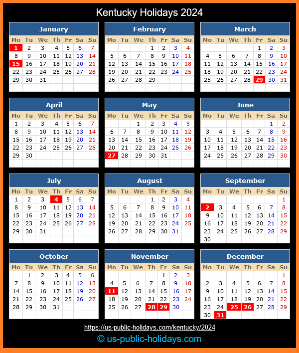 Kentucky Holiday Calendar 2024